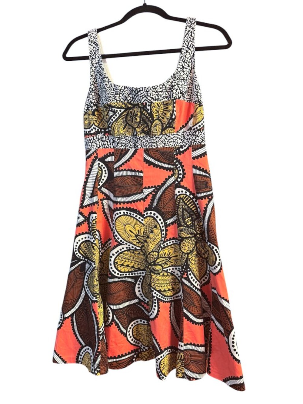 Nine West Fit & Flare Floral Mini Dress Cotton Coral & Brown Women's Size 8